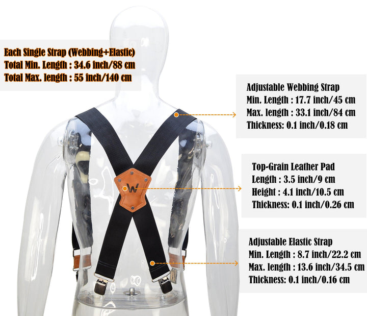 Welkinland 2-Inch Work Suspenders With Clips, Gift packed, Heavy-duty, Black - Welkinland