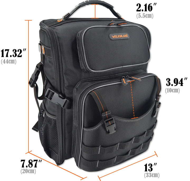 Welkinland Full-Open Tool Bag Backpack-Durable, Gift Packed, Black with Orange - Welkinland