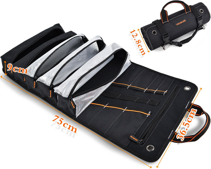 Welkinland 13-Pockets Tool Roll -Gift Packed, Black with Orange - Welkinland