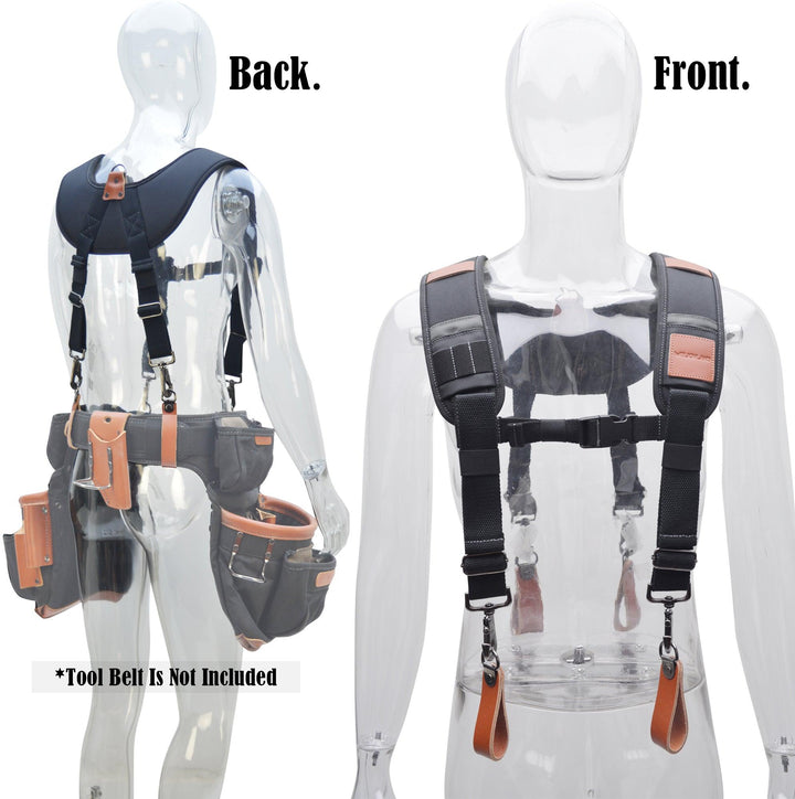 Welkinland Heavy-Duty Leather Tool Belt Suspenders-Gift Packed, Brown with Black - Welkinland