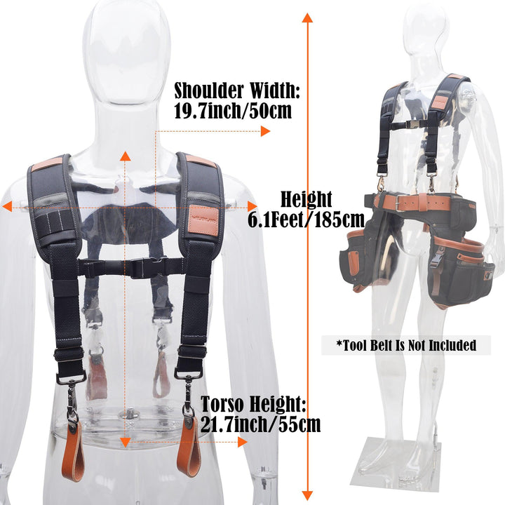 Welkinland Heavy-Duty Leather Tool Belt Suspenders-Gift Packed, Brown with Black - Welkinland