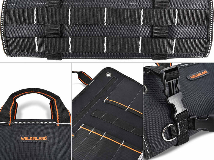 Welkinland 13-Pockets Tool Roll -Gift Packed, Black with Orange - Welkinland