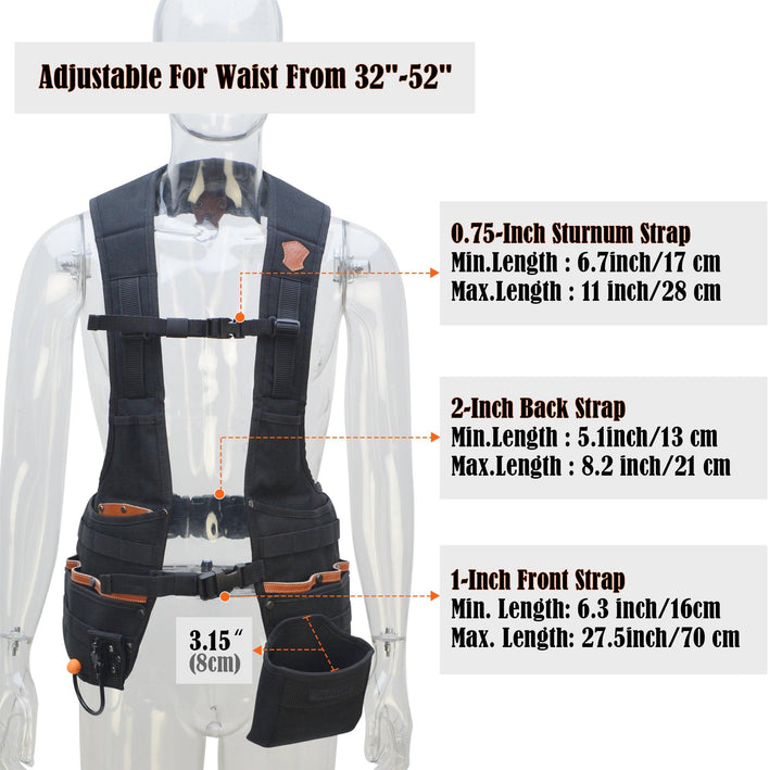 Welkinland Heavy-Duty Leather Tool Vest, 3pcs set including Tool pouch and drill hook - Welkinland