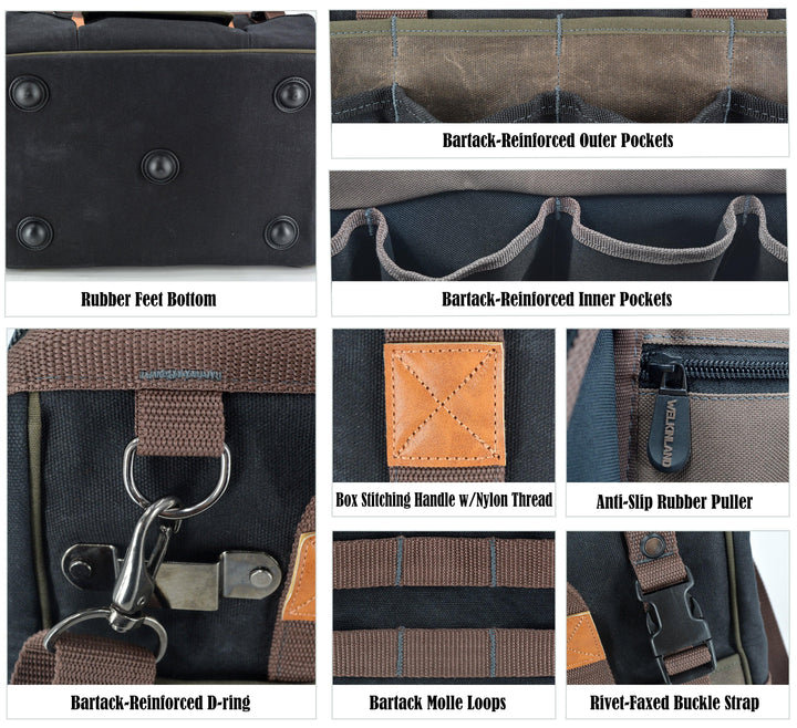 Welkinland 32-Pockets Wax-Canvas Tool Bag-16Inch-Gift Packed - Welkinland