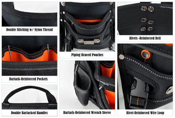 Welkinland Electrician Tool Belt for 29-48 Inch waist, Gift Packed, Black with Orange - Welkinland
