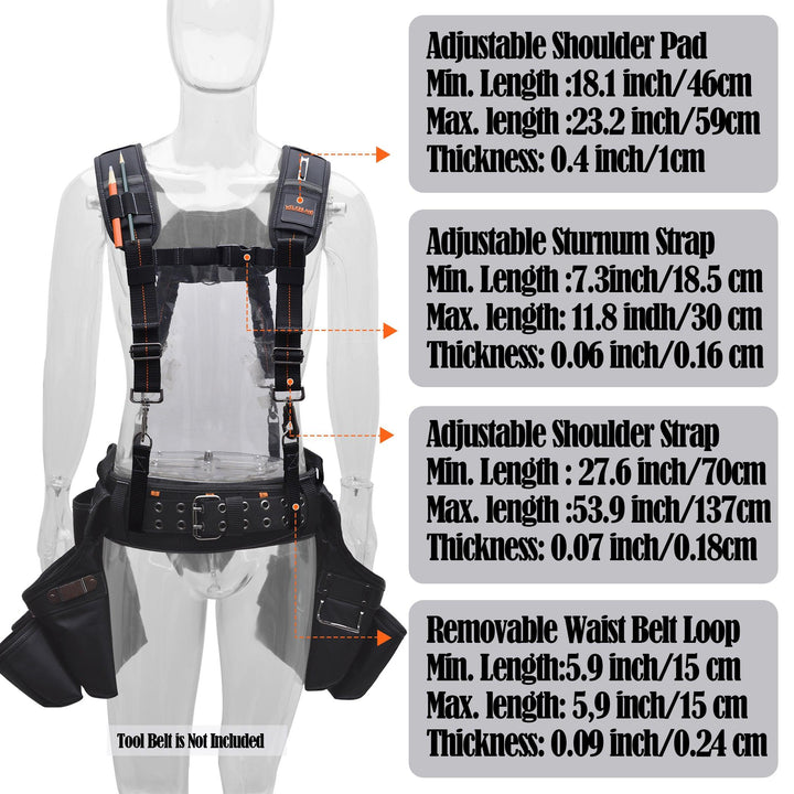 Welkinland Tool belt suspenders-Gift Packed, Black with Orange - Welkinland
