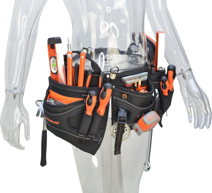 Welkinland 18-Pockets Carpenter Tool Belt for 29-48 Inch waist, Gift Packed, Black with Orange - Welkinland