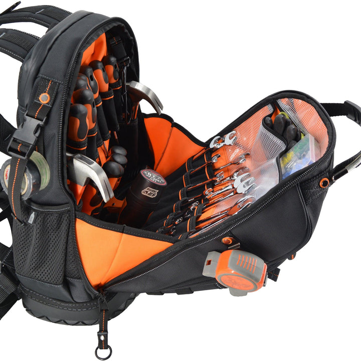 Welkinland 77-Pockets Tool Backpack, Hard-Base, Heavy-Duty Gift Packed, Black with Orange - Welkinland