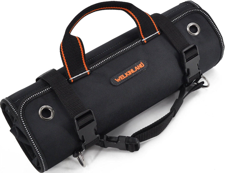 Welkinland 13-Pockets Tool Roll -Gift Packed, Black with Orange - Welkinland