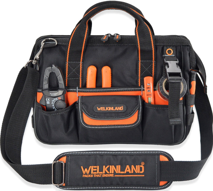 Welkinland 13-Inch Tool Bag, Heavy-Duty, Gift Packed, Black with Orange - Welkinland