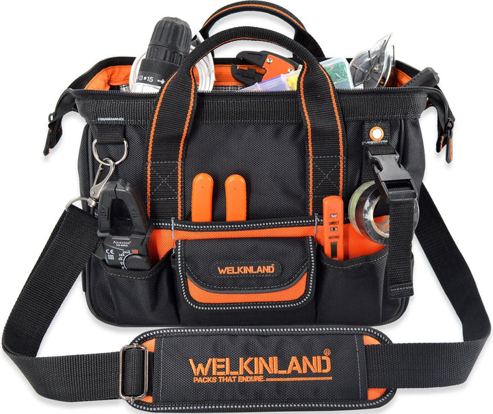 Welkinland 13-Inch Tool Bag, Heavy-Duty, Gift Packed, Black with Orange - Welkinland