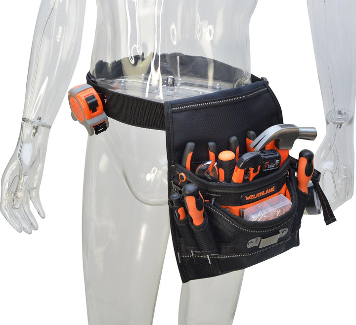 Welkinland 10-Pockets Electrician Tool Pouch for 29-48 Inch waist, Gift Packed, Black with Orange - Welkinland