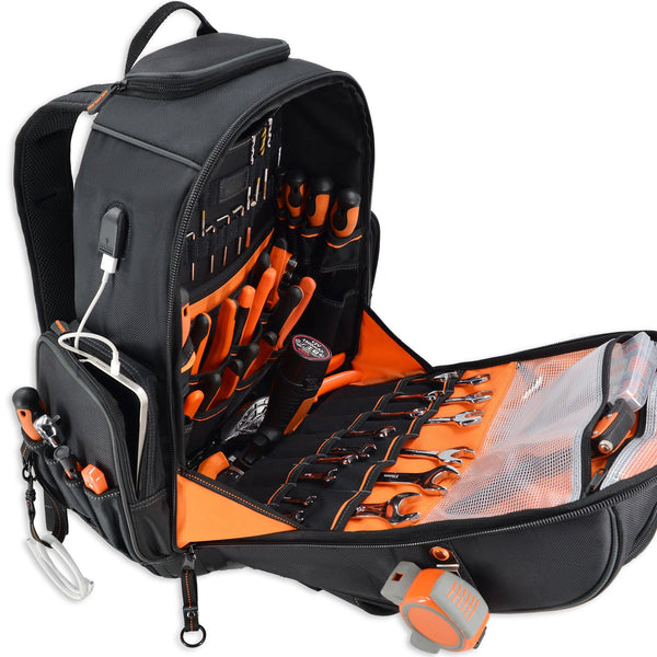 Welkinland 72Pockets Rolling Tool Backpack, 21Inch Large, Gift Packed, Black with Orange - Welkinland