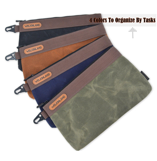 Welkinland 4PCS-Pack Canvas Tool Pouches-12-Inch Gift Packed, Blue, Brown, Black, Blue - Welkinland