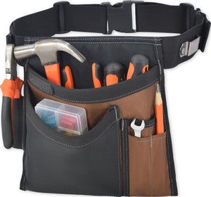 Welkinland 6-Pockets Tool Belt Pouch for 29-48 Inch waist, Gift Packed, Brown with Black - Welkinland