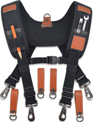Welkinland Heavy-Duty Leather Tool Belt Suspenders-Gift Packed, Brown with Black - Welkinland